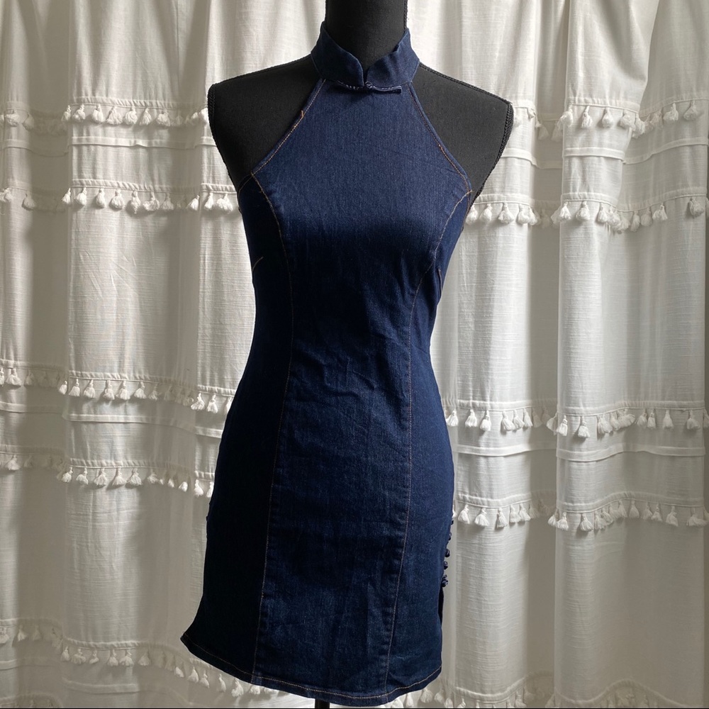 Mandarin collar cheongsam denim dress